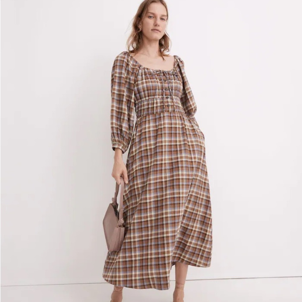 Madewell Gauze Sophia Plaid Midi Dress NWT